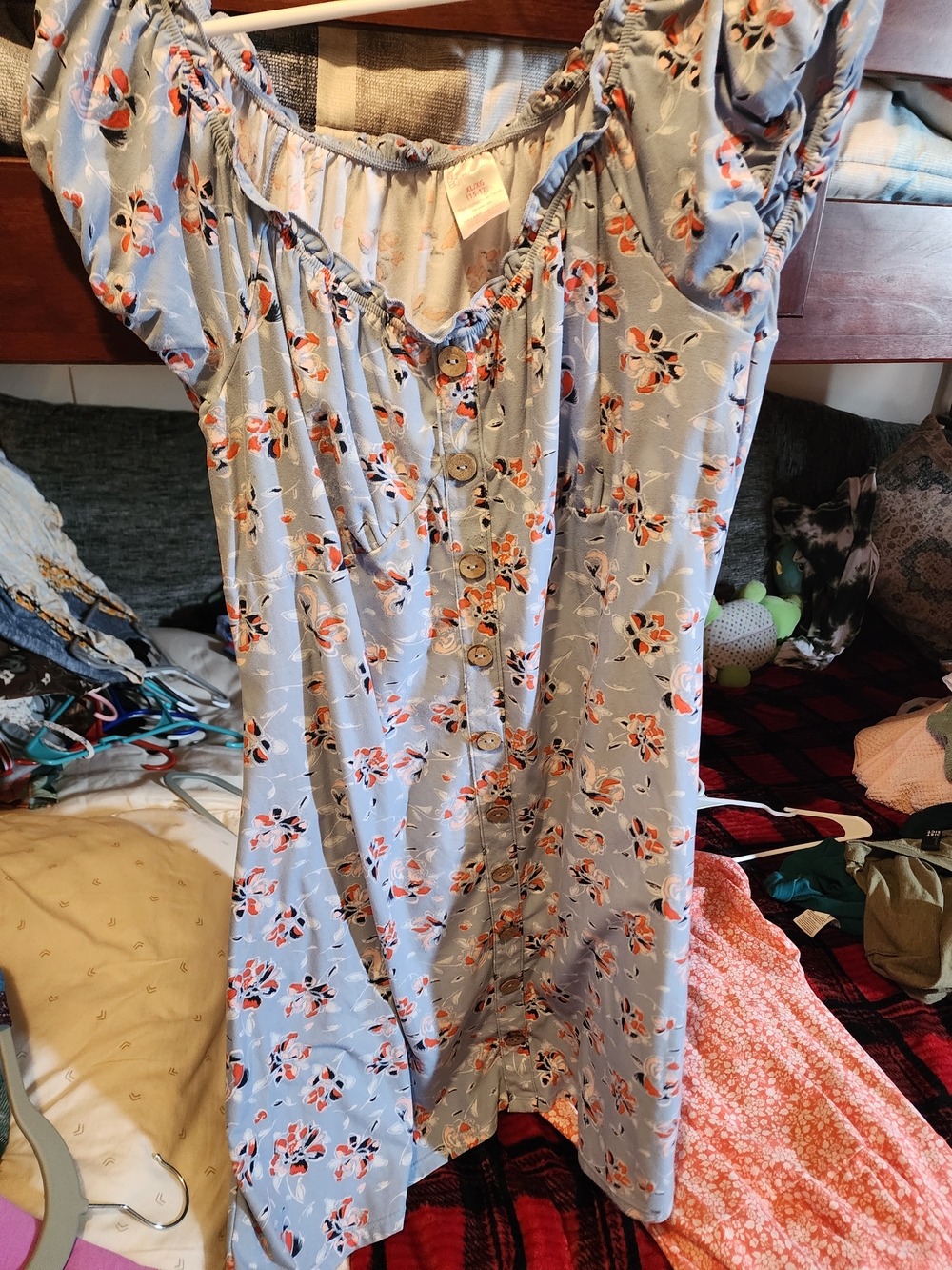 No Boundaries Light Blue Floral Button-Front Chemise